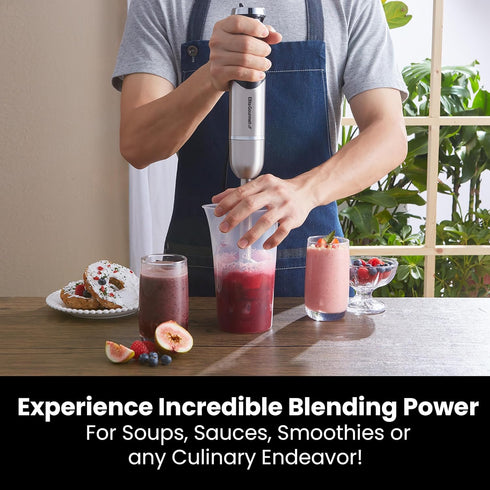 Elite Gourmet EHB1062 Immersion Hand Blender, 500 Watts, Variable Speed, Stainless Steel Blades for Sauces, Soup