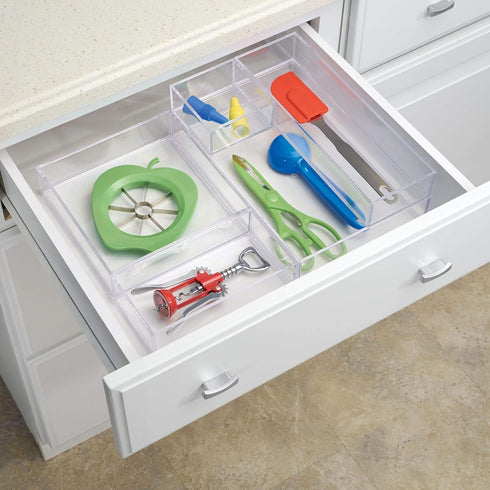 iDesign Clarity Plastic Drawer Organizer for Vanity, Bathroom, Kitchen Storage, 8" x 4" x 2", Clear