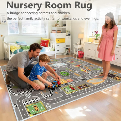 KEBEXXY Room,35X59Inch/90X150CM Kids Rug Play Mat Great for Playing with Cars and Toys,Educational Kid Road and Traffic