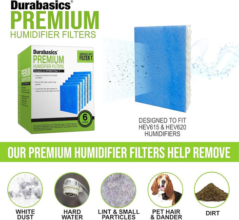 Durabasics Filter Replacements for Honeywell Filter T, 6 Pack for HEV615 & HEV620, Compatible with HFT600 Filter