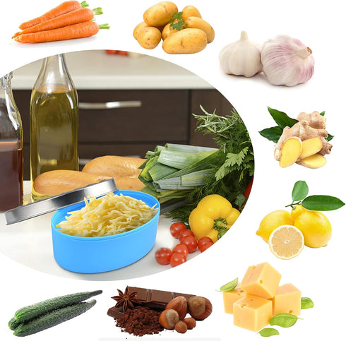 Cheese Grater with Food Storage Container & Lid, Perfect for Grating Hard Parmesan, Ginger, Vegetables (Blue)