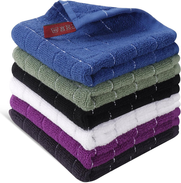 Wash Cloth 6 Pack 100% Cotton, Soft Absorbent Washcloths for Face, Body