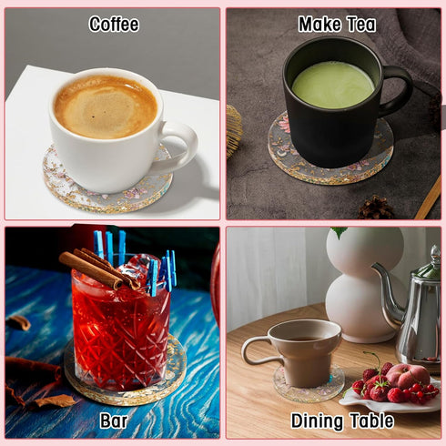 Amabro Set 2, Dried Flower Drink Coasters, Floral Resin Drink Cup Mat of Non-Slip Coasters for Tabletop Protection