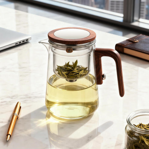 27.05 oz MACTANO Enchant Series Glass Magic Teapot with Magnetic Infuser, Modern Personal Tea Pot for Loose Leaf Tea