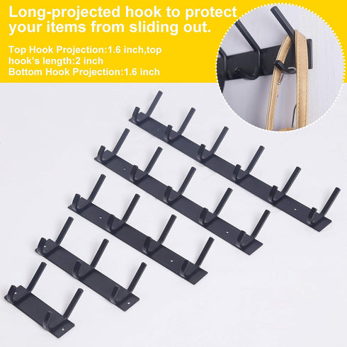 WEBI Coat Rack Wall Mounted - 5 Heavy Duty Metal Hooks for Hanging Coats, 2 Packs