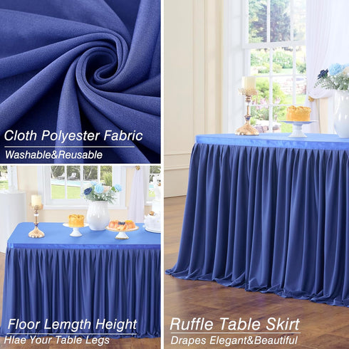 156inch 8ft(Cover 13ft Royal Blue Polyester Table Skirts for Rectangle Tables Front&Both Sides), Wrinkle Free Pleats