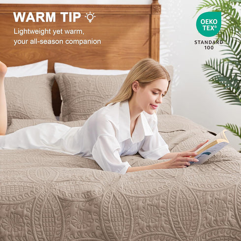Set 3 (1 2 Love's cabin King Size Quilt Bedding Burlwood Bedspreads - Bed Lightweight Bedspread Comforter - Coin