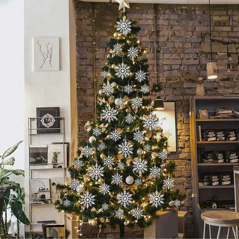 110 Pieces Tmflexe White Plastic Snowflakes Ornaments for Christmas Decoration, 6 Sizes DIY Art Crafts