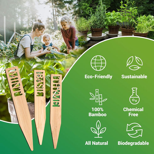 Set 12 Bamboo Herb Markers - of Beautiful Garden Labels - Sturdy Outdoor Garden or Potted Herb Markers