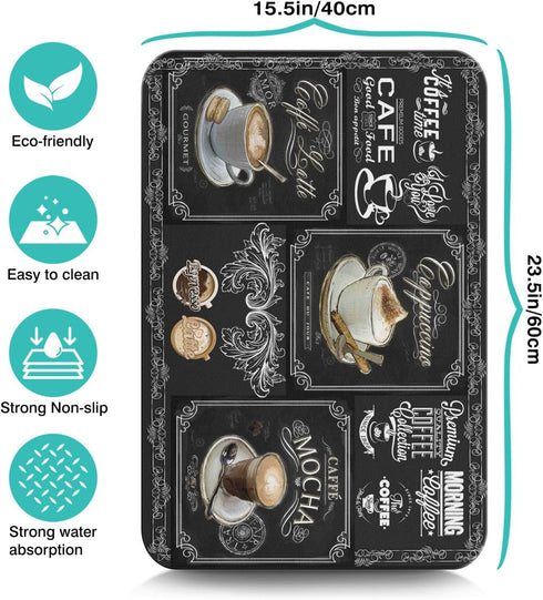 Fun Coffee Mat, 23inx15in Absorbent Bar Mat for Countertops, Anti-Slip Dish Drying Mat for Kitchen Coffee Machines