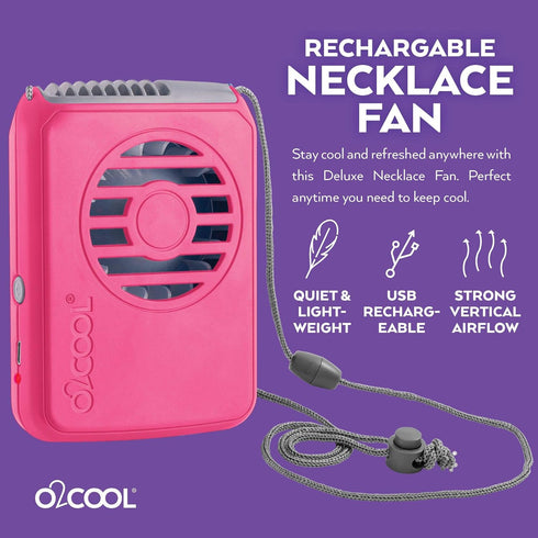 O2COOL Personal Travel Rechargeable Battery Powered Neck Cooling Fan, Single Pack (Pink)