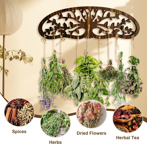 MOASIOP 11 Herb Drying Rack - Wall Mounted Tree Design Holds Bouquets, Space Saving Kitchen Herb & Flower Dryer, Rustic