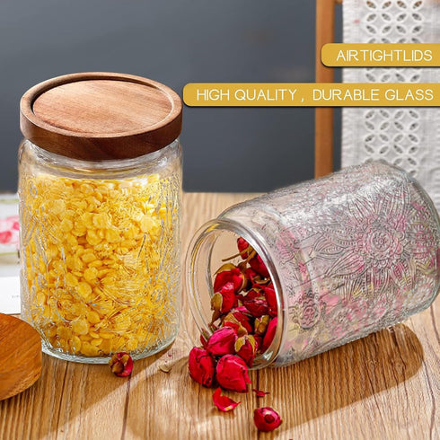 Yiluokuang 24 OZ Set Counter -2 Pack Airtight Glass Storage Jar with Bamboo Lid - Vintage Glass Jar Vintage Food