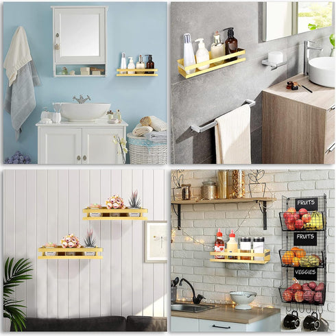 OwnMy 12 Inch Gold Shower Shelf Stainless Steel Shower Caddy Bathroom Shower Rack Shower Baskets, Rust Proof Metal