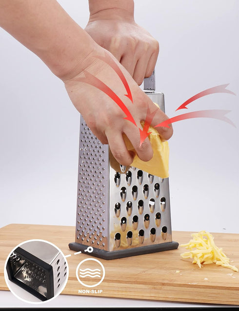 Box Grater for Cheese, Stainless Steel Vegetable Slicer Food Shredder, 4-Sided Kitchen Gadgets