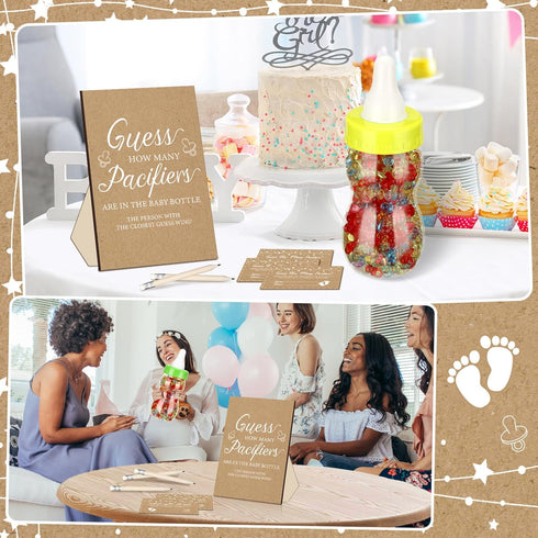50 20 750 ml 400 Syhood Kraft Baby Shower Games Guess How Many Pacifiers Rustic Game Sign Small Guessing Games HB