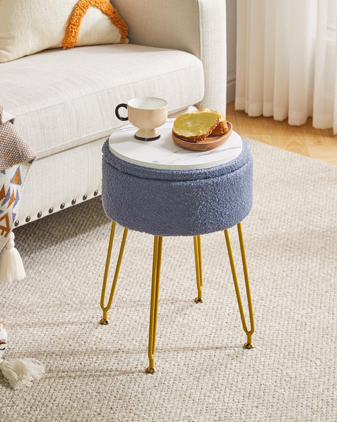 WBD010BU IBUYKE Teddy Velvet Storage Footrest Stool Ottoman, Makeup Vanity Stool Side Table with Removable Cover