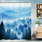 Riyidecor Misty Mountain Shower Curtain 60Wx72H Inch, Blue Foggy Nature Scenery, Smokey Pine Tree Bathroom Decor with