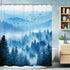 Riyidecor Misty Mountain Shower Curtain 60Wx72H Inch, Blue Foggy Nature Scenery, Smokey Pine Tree Bathroom Decor with