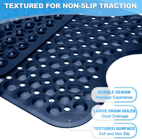 Linoows Extra Long Non Slip Bath Mat, 40 x 16 Inch Navy Blue Bath Tub Mat with Suction Cups