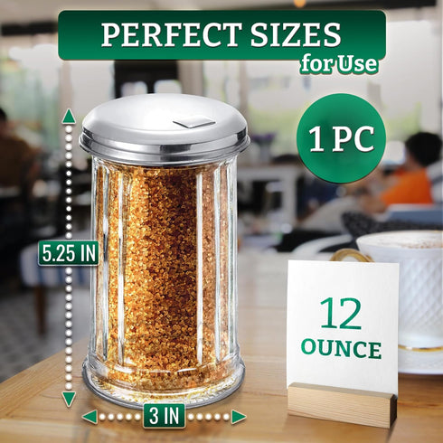 12 Oz Glass Sugar Dispenser with Pour Spout and Stainless Steel Flip Lid, Multifunctional Container for Coffee Bar,