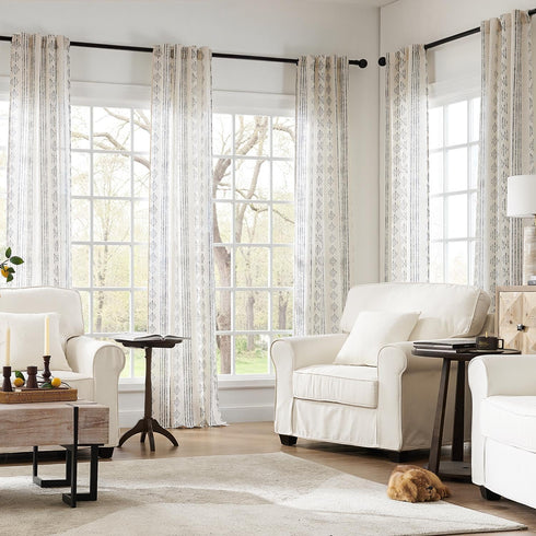 jinchan 84 Inch 2 Boho Stripe Curtains for Living Room Farmhouse Linen Curtains Length Panels for Bedroom Geometric