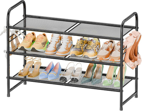 3-Tier Closet 33" SUFAUY Mesh Shoe Rack, Metal Wide Shoe Shelf Heavy Duty, Black