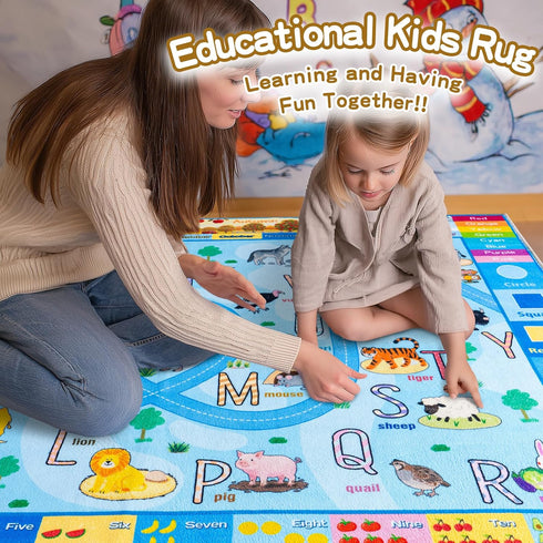 4x6 Kids Play Rug, Ultra-Soft Educational Animal & Season Shape Carpet, Non-Slip Washable Floor Mat for Nursery Bedroom