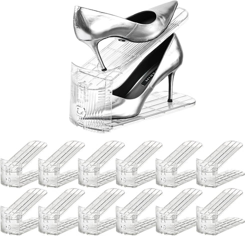 Shoe Slots Organizer12Pack Clear Shoe Stackers for a Pair of Shoes,Adjustable Shoe