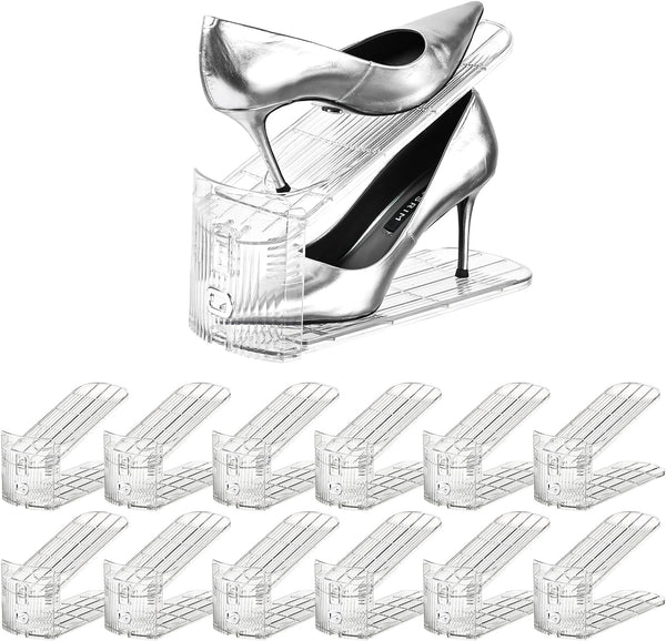 Shoe Slots Organizer12Pack Clear Shoe Stackers for a Pair of Shoes,Adjustable Shoe