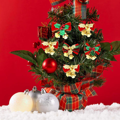 20 Pcs Christmas Mini Bow with Bells, 4 Styles - Traditional, Rustic, Whimsical, Minimalist - Red, Green, Gold Ornaments
