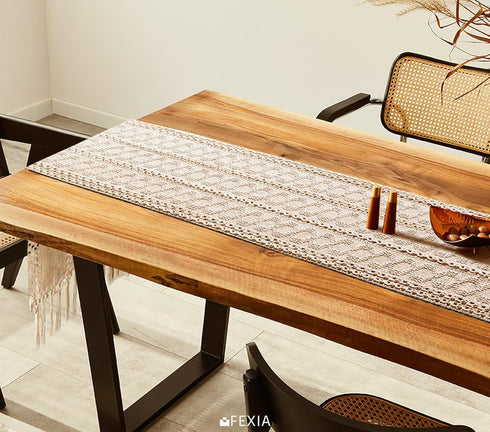 36 Inches (12x36 Inches) FEXIA Boho Macrame Table Runner with Tassels Long Cream for Farmhouse Home Decor Bohemian