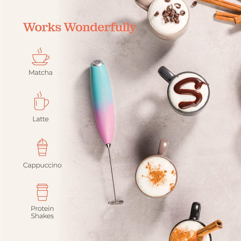 Powerful Mini Milk Frother - Handheld Battery Operated Stainless Steel Drink Mixer for Coffee, Lattes, Cappuccino,