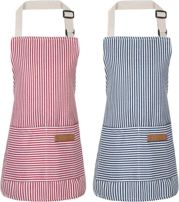 Stripes Kids Apron - Adjustable Kids Cooking Aprons with 2 Pockets, Cute Aprons for Boys and Girls Cooking