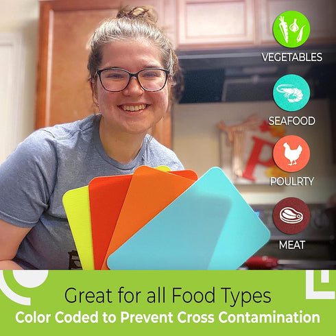 Simply Genius Plastic Cutting Boards for Kitchen - Color Coded Chopping Board Set - Flexible Cutting Mats for Meat & Vegetables - Dishwasher Safe, Non-Slip, BPA Free (4-Pack Multicolor, 8"x11") by Simply Genius