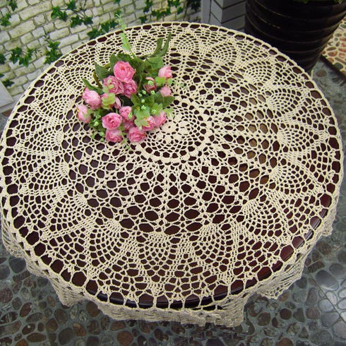 40 inch KEPSWET Cotton Round Sunflower Beige Handmade Crochet Lace Tablecloth Doily