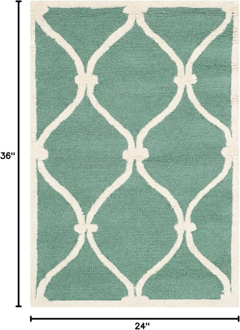 SAFAVIEH Cambridge Collection Accent Rug, 2' x 3', Teal & Ivory, Handmade Moroccan Wool