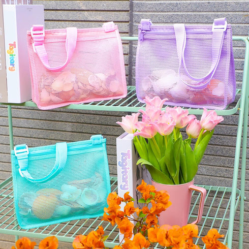 Tagitary Beach Toy Mesh Beach Bag, Sand Toy Seashell Bag with Zipper for Kids, Set of 3