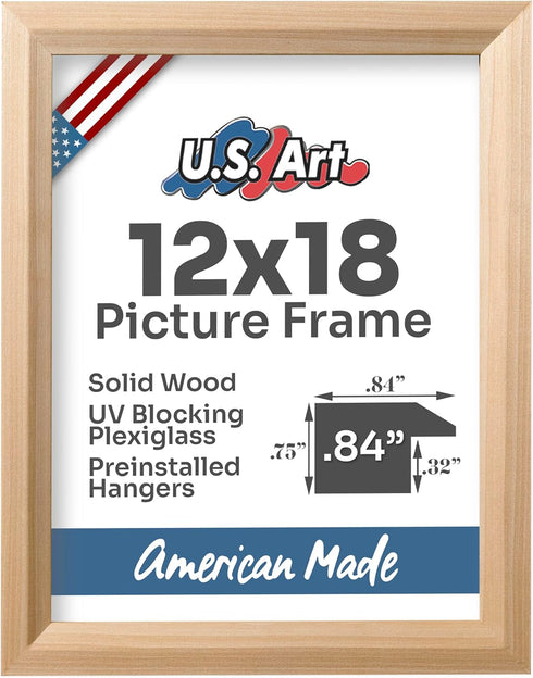 Unfinished Raw Wood Picture Frame, 12x18 Beveled, Handmade Solid Wood with Preinstalled Hangers