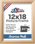 Unfinished Raw Wood Picture Frame, 12x18 Beveled, Handmade Solid Wood with Preinstalled Hangers
