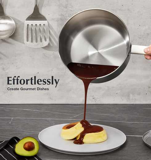 KOCH SYSTEME CS Saucepan with Lid, 2QT Stainless Steel Saucepan, 2 Quart Saucepan with Lid, Premium Stainless Steel Pot, Induction Sauce Pan with Lid, Easy to Clean, Oven Safe