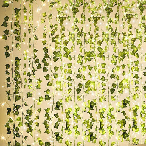 KASZOO 84Ft 12 Pack Artificial Ivy Garland, Vine Hanging Garland with 80 LED String Light, Green