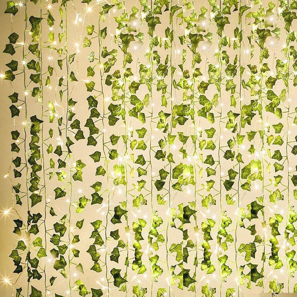 KASZOO 84Ft 12 Pack Artificial Ivy Garland, Vine Hanging Garland with 80 LED String Light, Green