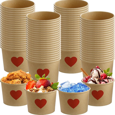Hsei 60 Pcs 16oz Valentine's Day Disposable Soup Bowls Heart Ice Cream Cups