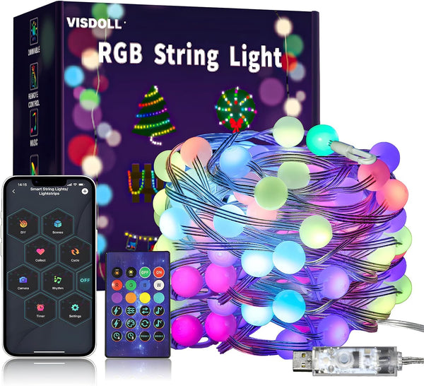 Christmas String Lights Indoor RGB Smart Twinkle Light 32.8Ft 66LEDs with Music