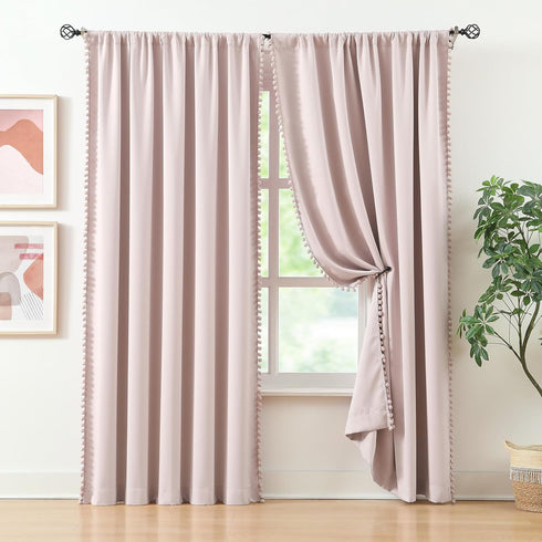 84 inch 52" x2 Treatmentex Pompom Blackout Curtains for Bedroom Pink Girls Energy Efficient Thermal Insulated Living