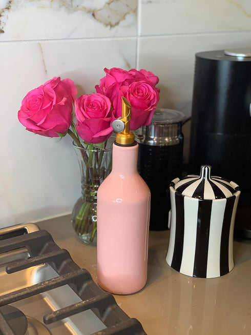 Ceramic Pink Olive Oil Dispenser for Kitchen, Coffee Syrup Dispenser, Oil and Vinegar Cruet, Olive Oil Decanter,