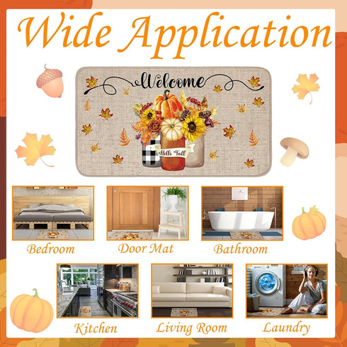 Winter Fall Door Mat | Non Slip Farmhouse Welcome Mats for Outdoor Indoor, Snowflake Pumpkin Floor Door Mat, 27.6x15.7