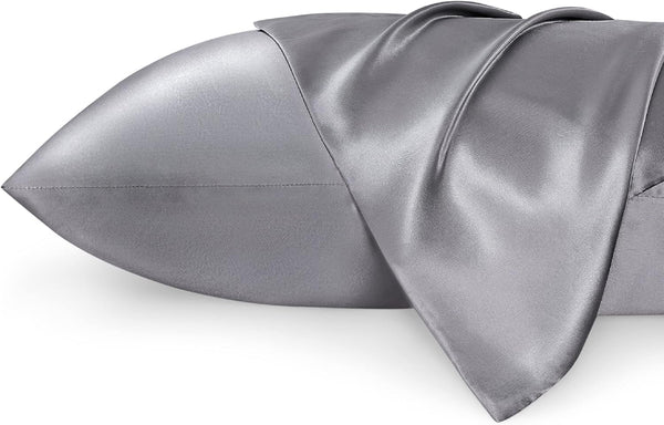 Bedsure King Size Satin Pillowcase Set of 2 - Dark Grey Pillow Covers for Hair and Skin, 20x36 Inches