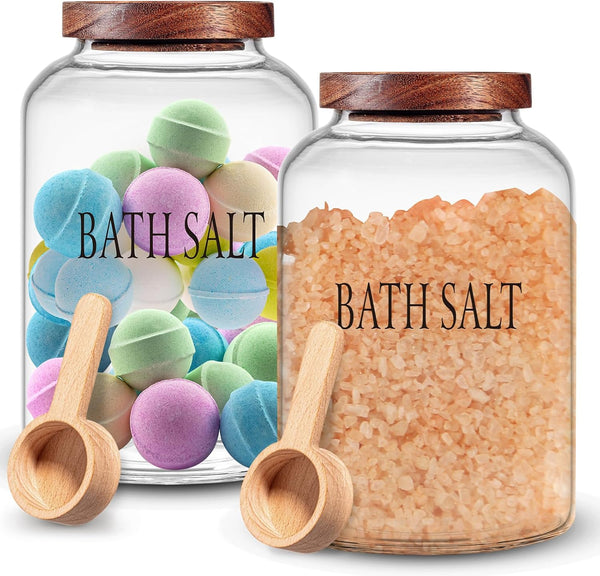 SiliFine 1 Sets 74 oz Large Bath Salt Container with Wooden Scoop